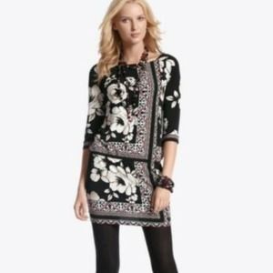 White House Black Market Floral Print Drop Waist Chemise Dress Size XL Black